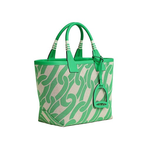【新品包包】HERMES/爱马仕24新款 女士绿白交替帆布配皮马镫形手提包H084533CKAA