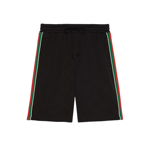 【服装】 GUCCI/古驰 22年秋冬新款 男士黑色聚酯纤维红绿丝带细节百慕大短裤‎662272XJDE91043
